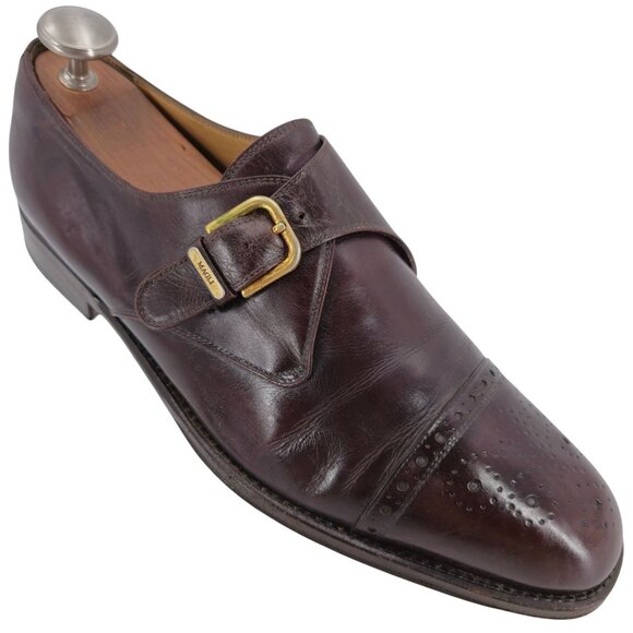 Bruno Magli Italy Mens 12M Brown Dress Shoes Leather Monk Strap Loafers Vintage - Picture 1 of 13